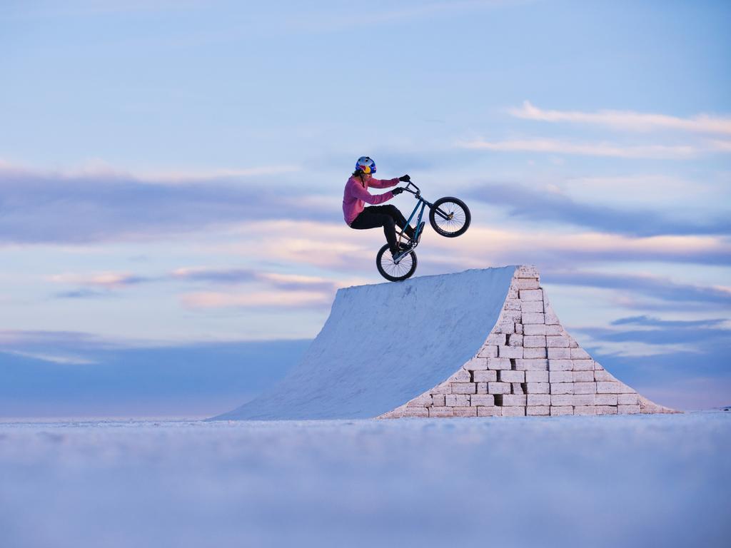 Locals from the Bolivian town of Colchani helped the Venezuelan athlete build the ramps designed by John Saxton. Picture: Camilo Rozo/Red Bull