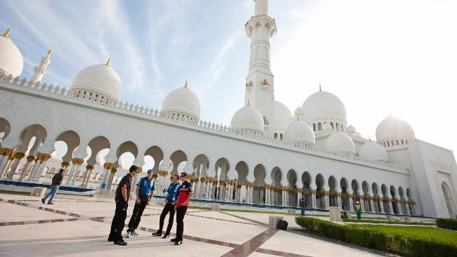 V8 Supercar drivers visit the Sheik Zayed Bin Sultan Al Nahyan Mosque. Picture: Mark Horsburgh