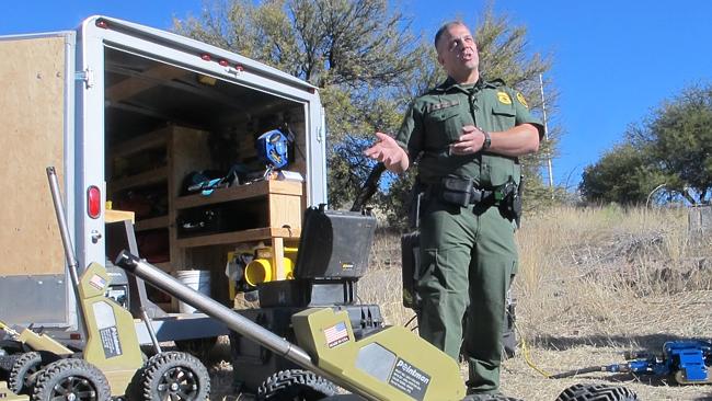 U.S. Border Patrol Agent Kevin Hecht discusses the force's latest technology in the drug war. Picture: AP. 