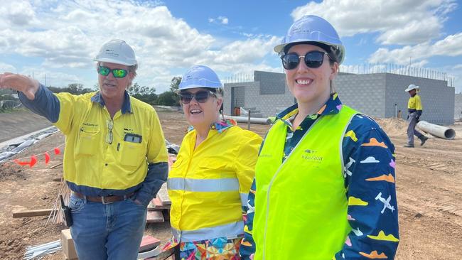 (From left to right) Site manager Tony Paull shows off the construction site for the new Sarina hospital to director of nursing Pauline Maude and nurse unit manager Tammi O’Shea. Picture: Contributed