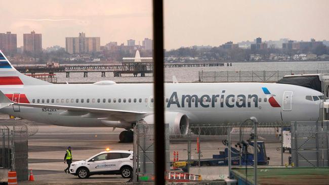 An American Airlines 737 Max sits at the gate at LaGuardia airport. Picture: AFP