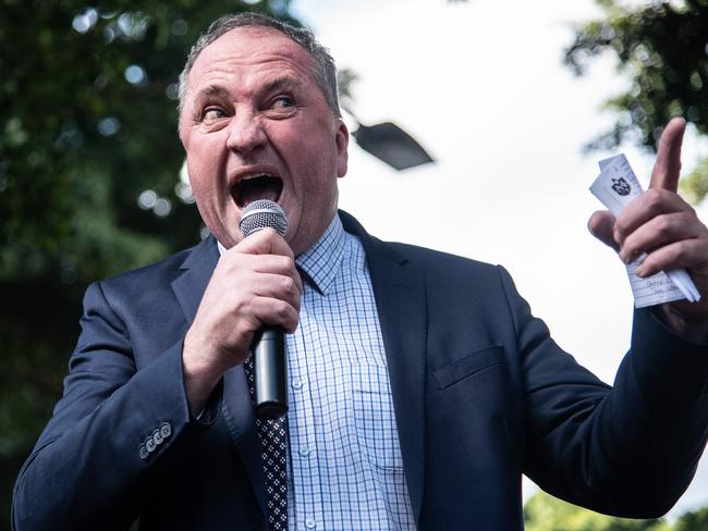 Barnaby Joyce speaks during an anti-abortion rally in Hyde Park, Sydney, Sunday, September 15, 2019. Members of Parliament joined pro-life and pro-family groups, women's advocates, faith leaders and thousands of people from across the state to rally against the Reproductive Health Care Reform Bill 2019. (AAP Image/James Gourley) NO ARCHIVING