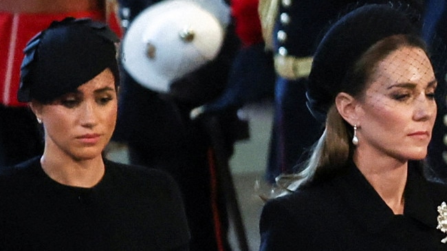 Meghan didn’t ever like having to walk behind Kate or stand behind her during official duties. Picture: Alkis Konstantinidis – WPA Pool/Getty Images.