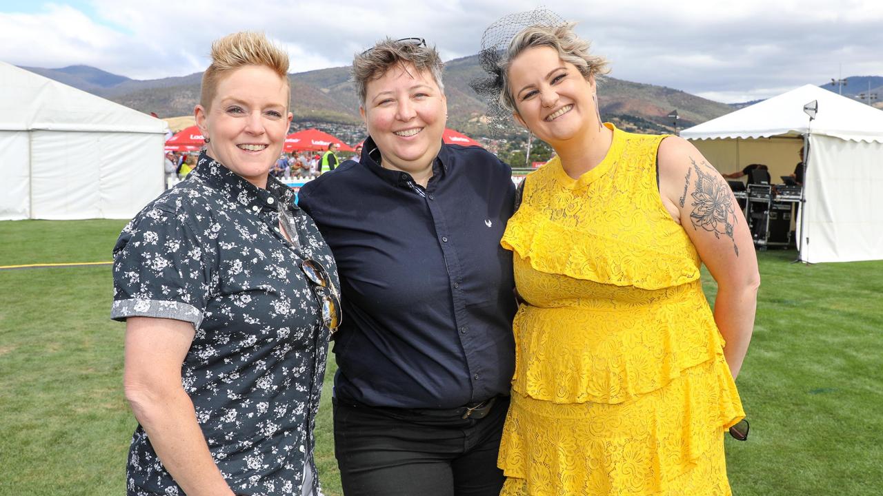 Kris Enslow, Mel Burke, Amy O'Connor at the Hobart Cup Day. Picture : Mireille Merlet