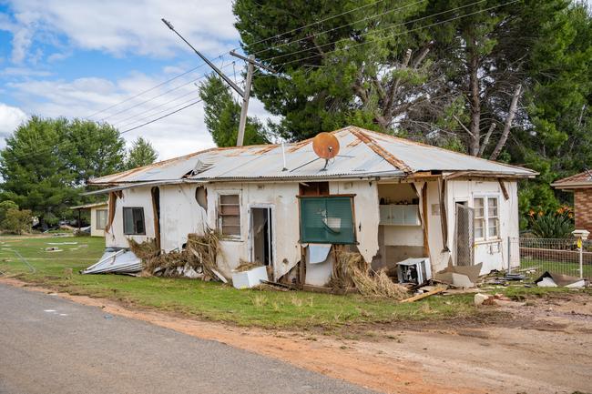 Huge storms late Sunday caused a massive flash flood in the middle of the night in Eugowra, with houses washed off their foundations, and cars and other items strewn though the town. Picture: Chris Watson/Farmpix Photography
