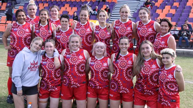 WINNERS ARE GRINNERS: The Lismore Swans women's team were delighted with the result of 10.7-52 to defeat the Sawtell Saints 0.0-0 on May 29, 2021. Photo: Alison Paterson