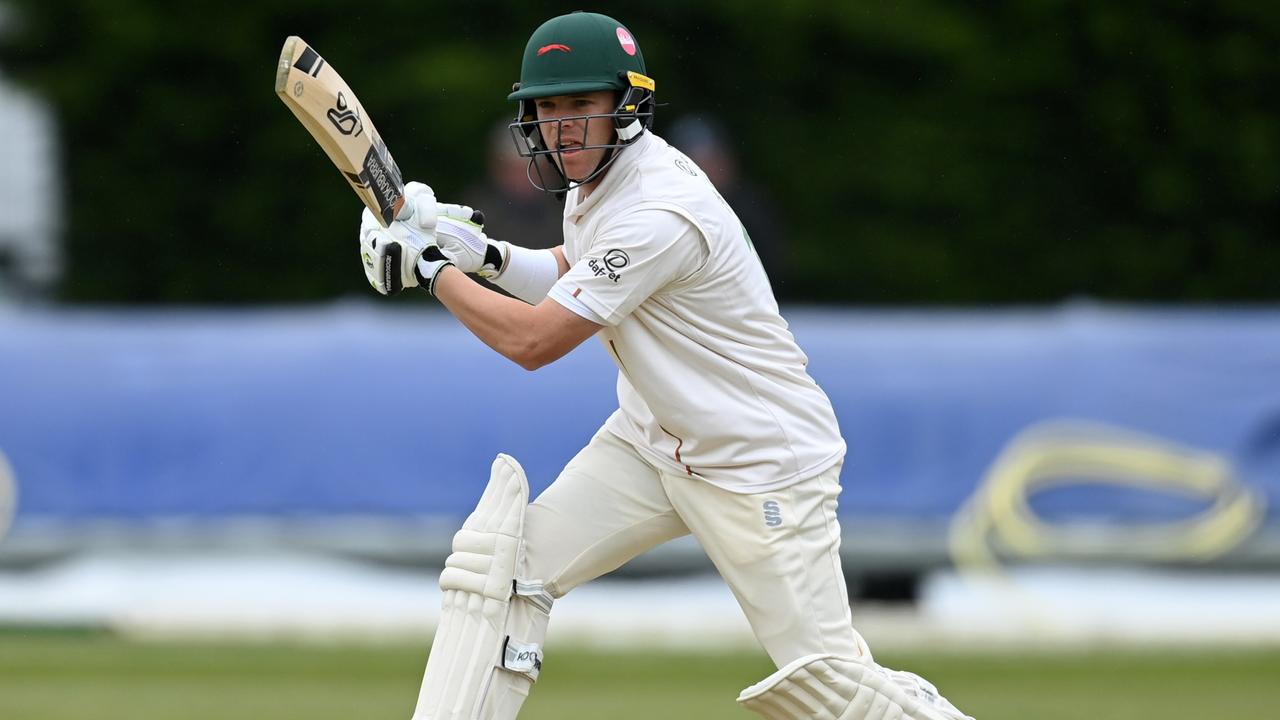 Harris batting for Leicestershire during the Australian winter. Picture: Gareth Copley/Getty Images