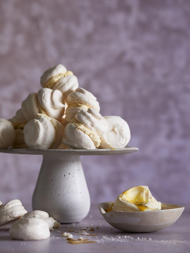 Meringues with passionfruit cream. Picture: Guy Bailey