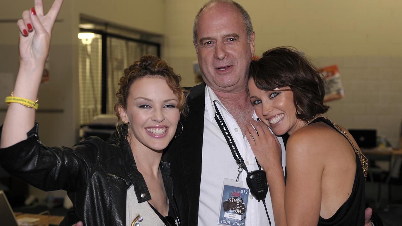 Gudinski with Kylie and Dannii Minogue. Picture: Martin Philbey/Redferns