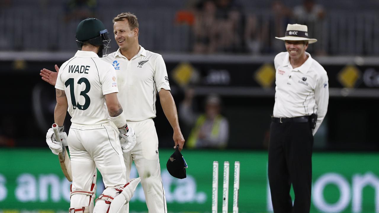 Neil Wagner and Matthew Wade had an exchange late on day three. Photo: Ryan Pierse/Getty Images.