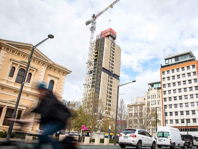 Student accommodation being built on North Terrace that is creating controversy, on June 15th, 2021, in Adelaide.Picture: Tom Huntley