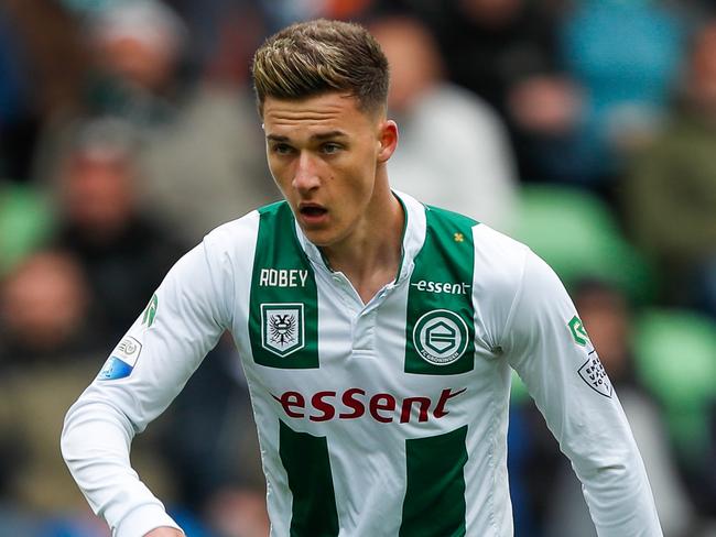 Ajdin Hrustic of FC Groningenduring the Dutch Eredivisie match between FC Groningen and PEC Zwolle at Noordlease stadium on April 16, 2017 in Groningen, The Netherlands(Photo by VI Images via Getty Images)