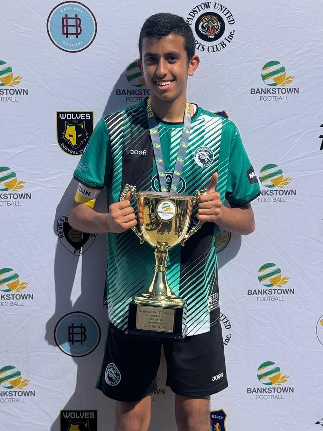 Ali Hussein is the captain of Greenacre Eagles FC U14 boys. Picture: Supplied