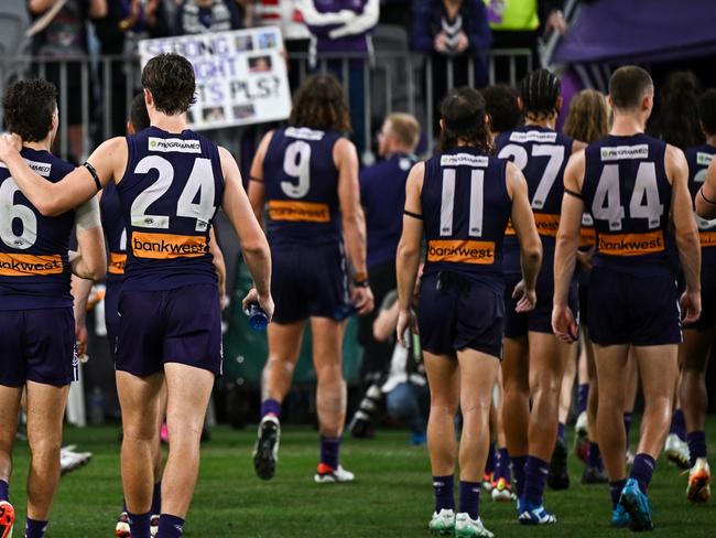 On an emotional night, the Dockers struggled. (Photo by Daniel Carson/AFL Photos via Getty Images)