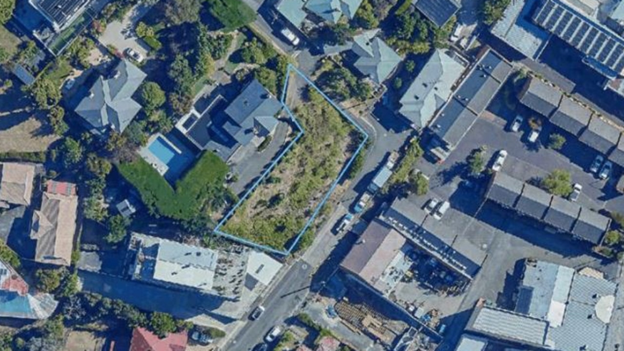 Aerial view of proposed visitor accommodation development – outlined in blue – on Star St, Sandy Bay. Picture: Supplied