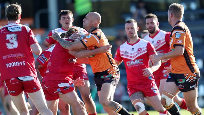 Troy Adams played his 100th game for the Tigers against Berkeley Vale. Picture: Sue Graham