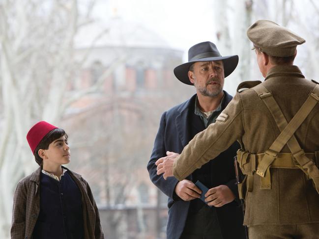 Dylan Georgiades and Russell Crowe in a scene from The Water Diviner.