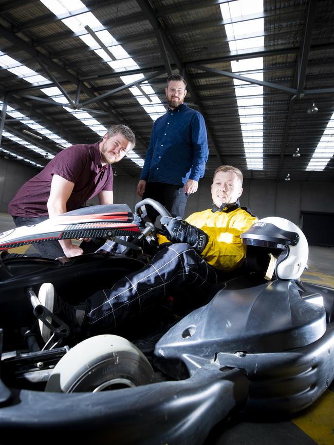 Three brothers — Steven, David and Terry Cutcliffe — are hoping to open a state-of-the-art go-kart centre called Hyperdrive Cart Racing in Kingston. Picture: RICHARD JUPE