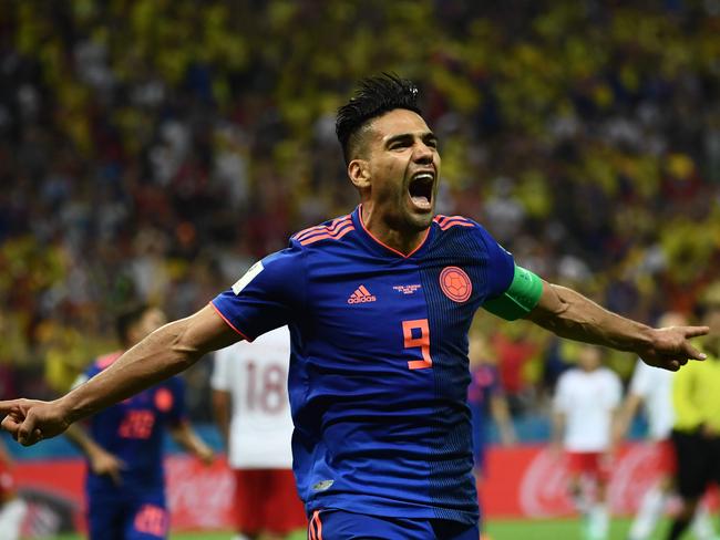 Colombia's forward Falcao breaks his World Cup scoring duck. Pic; AFP