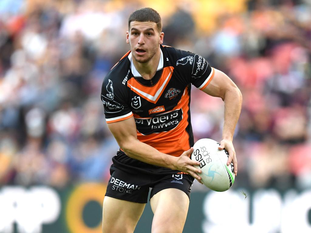 Adam Doueihi’s ACL injury has left the Tigers’ halves pairing looking uncertain. Photo: NRL Photos