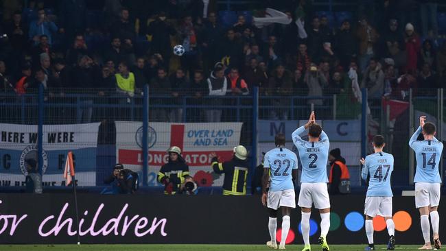 Manchester City players acknowledge the crowd their win over Shakhtar Donetsk. Picture: AFP