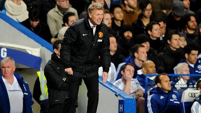 Manchester United manager David Moyes watches his team slump to defeat against Chelsea at Stamford Bridge.