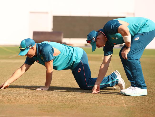 Warner and Steve Smith struggled to make sense of the pitch in Nagpur. Picture: Robert Cianflone/Getty Images