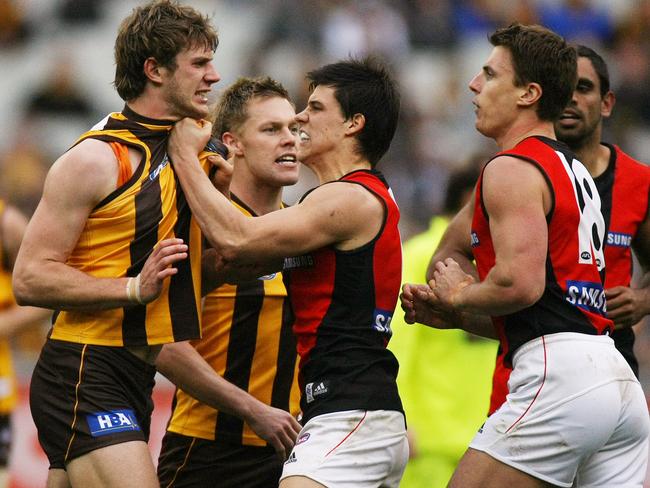 Matthew Lloyd’s hit on Brad Sewell reignited the Hawks-Bombers rivalry.