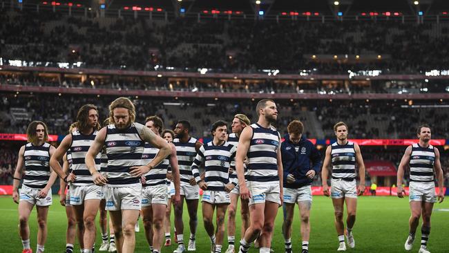 Geelong’s Isaac Lewis provided a scathing assessment of his side’s performance in the preliminary final. Picture: Daniel Carson/AFL Photos via Getty Images