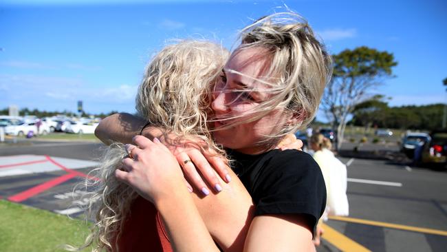 Karen Cutriss from Queensland greets her daughter Shanae Andrews, whom she hasn’t seen since February. Picture: Nathan Edwards