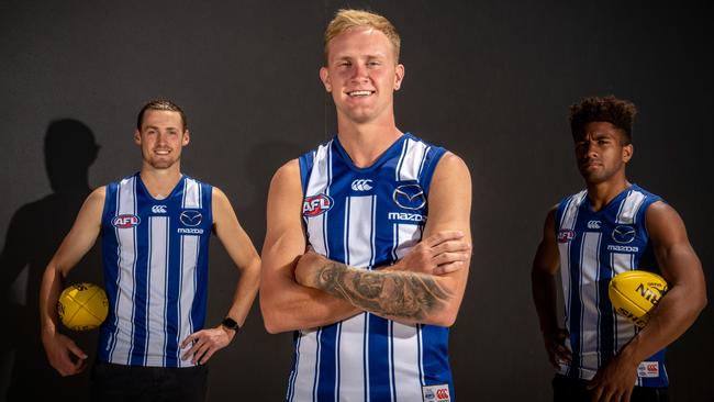 New Roos Lachie Young, Jaidyn Stephenson and Atu Bosenavulagi.