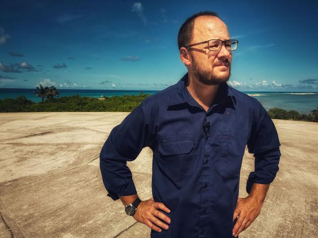 Foreign Correspondent's Mark Willacy stands on top of the Dome in Runit, a tiny outpost on the Marshall Islands. Picture: ABC