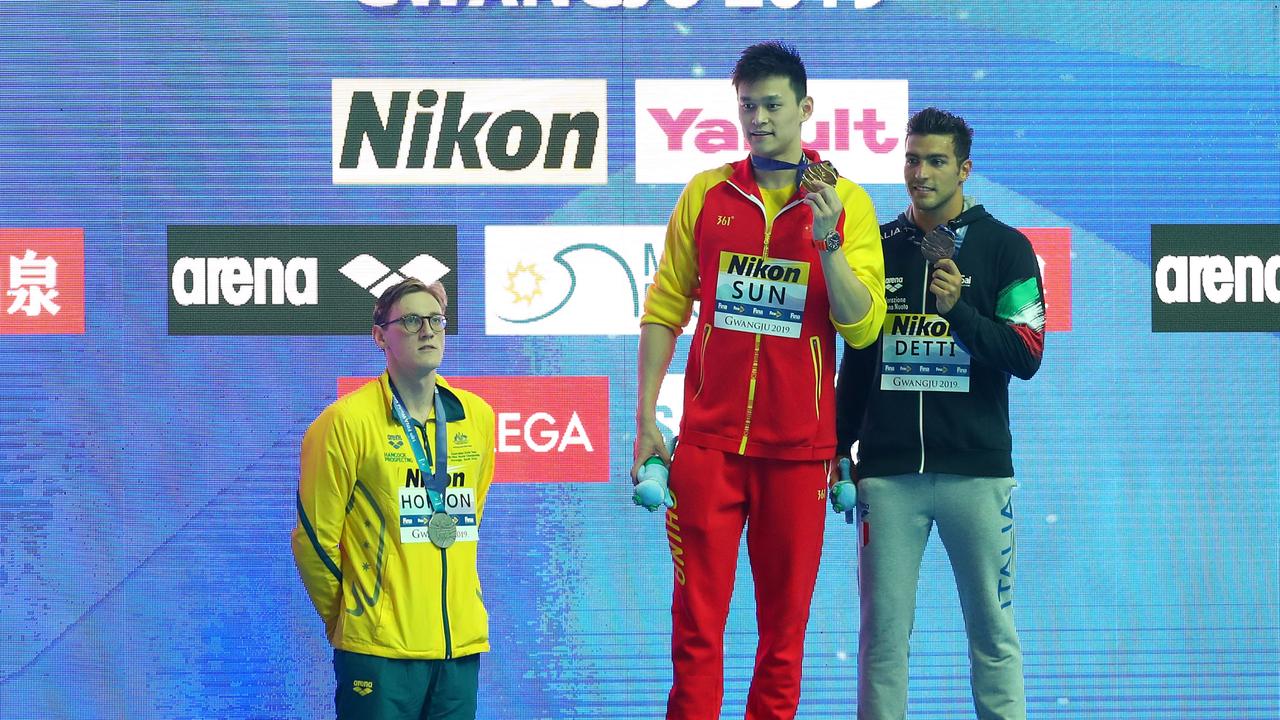 The famous podium protest in 2019. (Photo by Maddie Meyer/Getty Images)