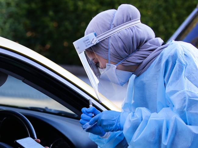 SYDNEY, AUSTRALIA - Newswire Photos AUGUST 11, 2021: Nurses are seen working at the Killara Covid-19 drive through testing clinic in Sydney. Picture: NCA Newswire /Gaye Gerard