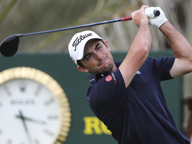 Winner ... Gary Stal of France tees off on the 14th hole during the final round of the HSBC Golf Championship in Abu Dhabi. Picture: AP Photo/Kamran Jebreili