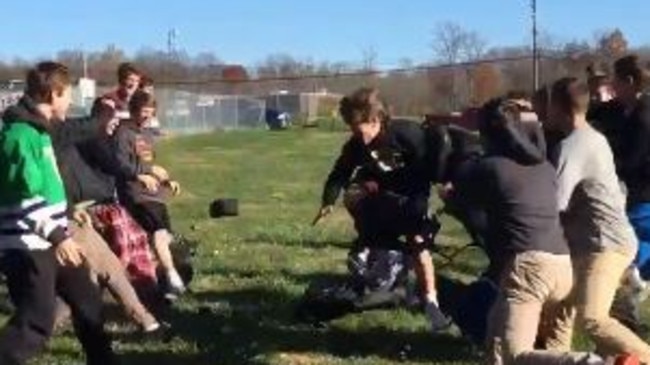 The backpack challenge is the latest craze sweeping schools in America. Picture: Twitter