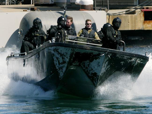 A speedboat races across Sydney Harbour during a counter-terrorism exercise in September 2003. File picture