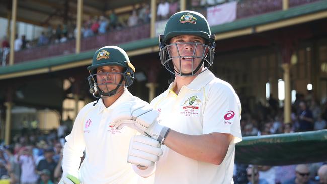 Australian batsman Usman Khawaja (left) has been dropped, but Marcus Harris has held his position at the top of the order for the Fourth Ashes Test against England at Old Trafford. Picture: Getty Images