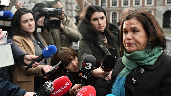 Sinn Fein leader Mary Lou McDonald outside Dublin castle following the referendum. Picture: GETTY IMAGES