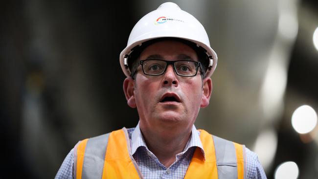 Victorian Premier Daniel Andrews speaking at the future State Library station. Picture: Getty