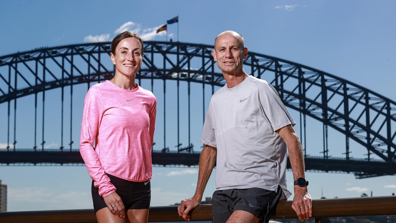 Sydney Marathon ambassadors Sinead Diver and Steve Moneghetti. Picture: Justin Lloyd.