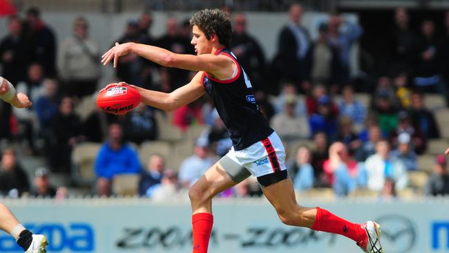 Taylor Walker on his way to seven goals in the 2008 SANFL elimination final for Norwood. Picture: Luke Hemer.