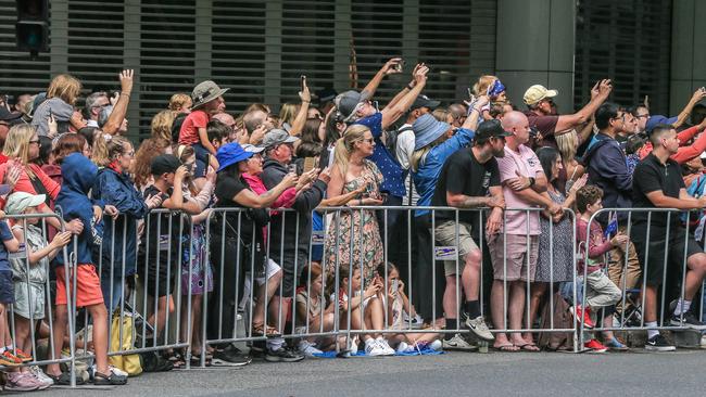 Thousands lined Adelaide St in Brisbane for the 2023 ANZAC Day March. Picture: NCA NewsWire / Glenn Campbell