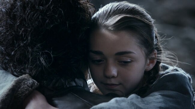 A lovely Arya-Jon Snow hug. They need another in season eight, please!