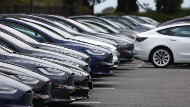 Cars like these Teslas could be purchased at a reduced rate with these rebates and exemptions. Picture: Justin Sullivan/Getty Images North America/AFP