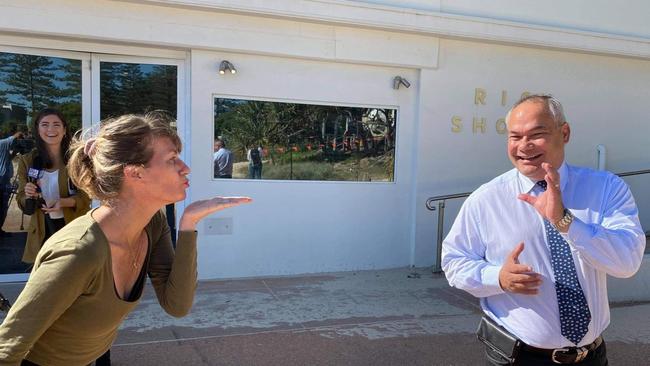 Gold Coast Mayor Tom Tate running into outspoken community campaigner Nicolle Archer.