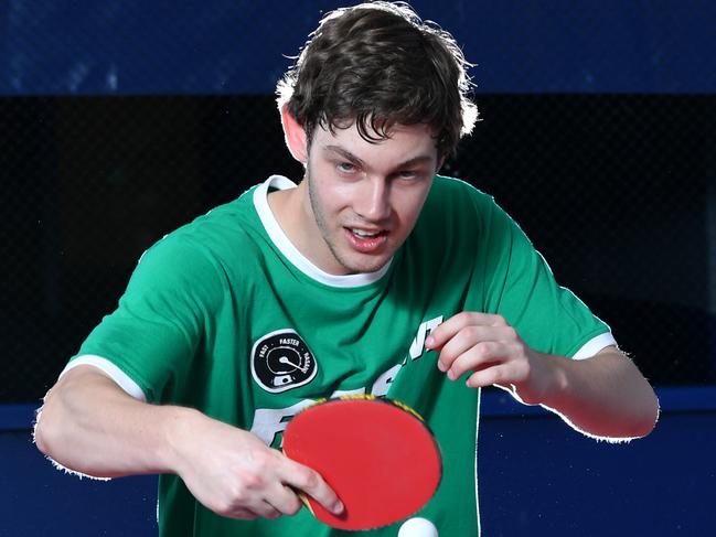 25/05/2016 Samuel von Einem, 20, of Glengowrie, has been named on the 2016 Australian Paralympic table tennis team. Training at Woodville District Table Tennisclub for Rio Paralympics table tennis class 11. Pic Mark Brake