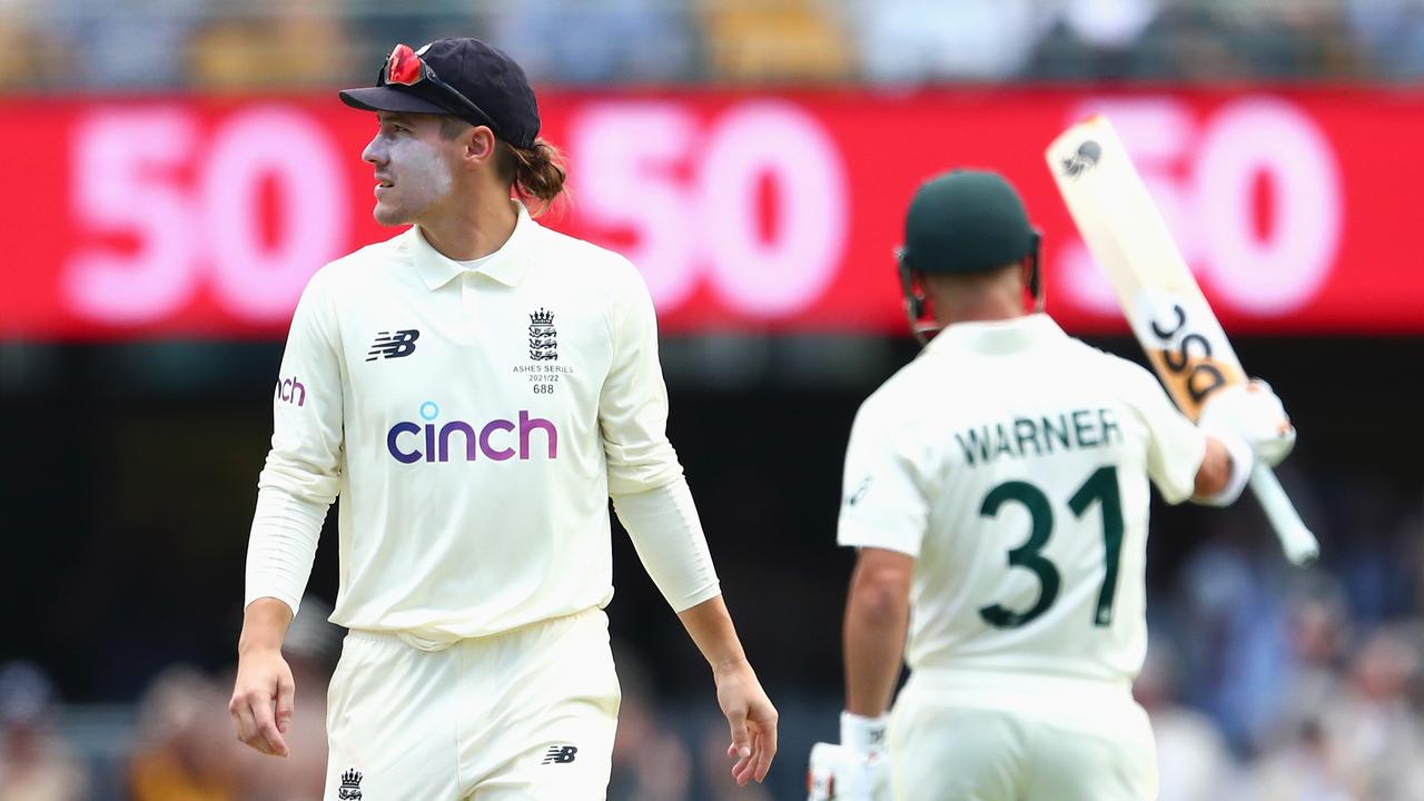 Rory Burns of England looks dejected after dropping a catch to dismiss David Warner. Photo by Chris Hyde/Getty Images