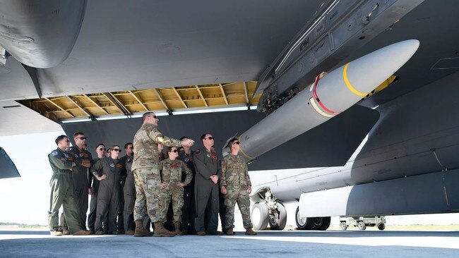 B-52 Stratofortress crews participated in hypersonic weapon familiarisation training at Andersen Air Force Base, Guam, last month. Picture: US Air Force via AFP