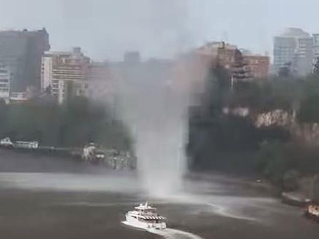 Screen shots of a mini tornado sweeping across the Brisbane River. Picture: Nicole McIntosh.